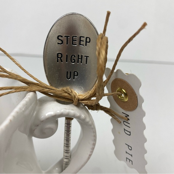 Mud Pie Tea Coffee Mug White Steep Right Up Spoon Ceramic New in Box Giftware - Picture 2 of 7